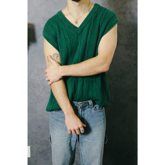 Green Woven Sweater Vest - Picture 3 of 4